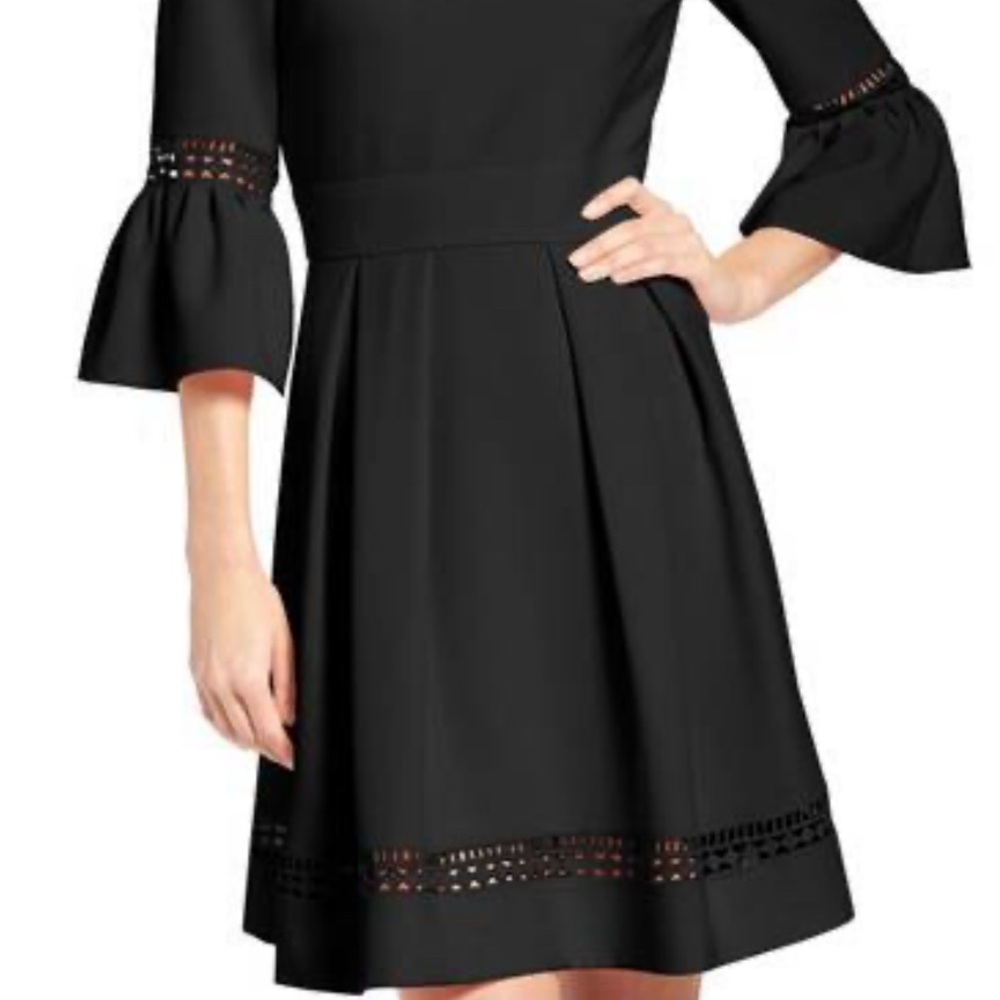 Eliza J Black Long Sleeve Fit and Flare Dress with Bell Sleeves